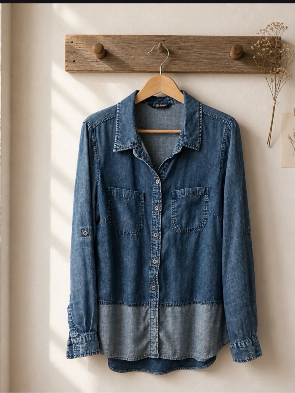 Liverpool Two-Tone Indigo Denim Button-Down Blouse - Picture 2 of 6